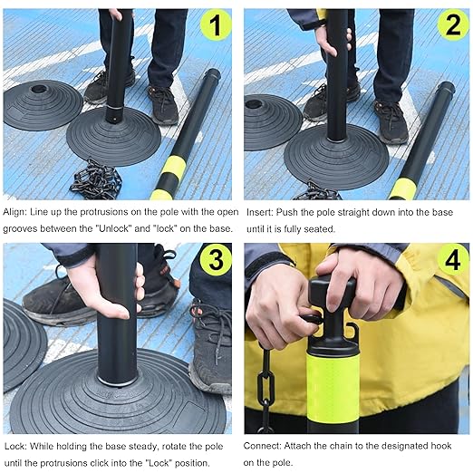 OrangeStar 6 Packs Traffic Delineator Post Cones, 40" Safety Barrier with 6.6 Ft Link Plastic Chains, Crowd Control Stanchion Sets w/Rubber Base for Parking Lot, Road Work, Queue Management, Black