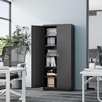 Metal Storage Cabinet-72” Black Tall Steel File Cabinets with Lockable Doors and Adjustable Shelves-Black Steel Storage Cabinet for Kitchen, Office, Garage