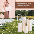 4Pack Cylinder Stands for Party, Foldable Cardboard Columns with 4 Clear Round Top Plates, Cake Display Pedestal Stand for Wedding Banquet Vendor Events Decorative