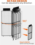 360° Foldable Grid Wall Panel, Three 6' x 4.25' Ft Double Side Gridwall Display Stand with Notice board, Heavy Duty Sturdy Floorstanding Wire Grid Rack, Movable Wheel for Retail Art Craft Fairs