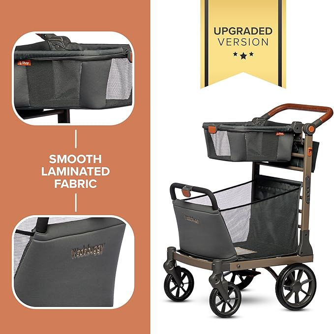 Wadabuggy Shop Foldable Shopping Cart - Portable & Lightweight Folding Utility Carts with Easy to Maneuver Wheels, Storage Baskets for Grocery and Heavy Duty, Cup Holders & Zippered Pouch