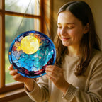 Stained Glass Window Hanging - 8 Inch Full Moon Suncatcher for Window Doors Home Decoration, Valentine's Day Mother's Day Christmas Birthday Gifts for Women, Men, and Mom Grandma