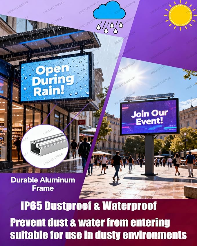 XSGD P3 Programmable Led Sign Outdoor LED Sign for Business, IP65 Waterproof Scrolling Digital Signage Displays, RGB Full Color LED Screen, Custom Images and Video for Business Adversting 40''x17''