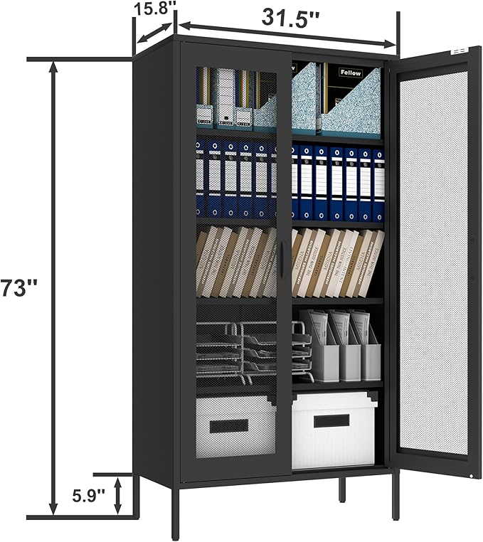 73" Metal Storage Cabinet, 5 Tiers Adjustable shelfs Tool Storage File Garage, Assembly Needs, Warehouse, Basement, Utility Room Standard Office Storage Cabinet(Black)