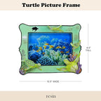 6x8 Inch Sea Turtle Resin Picture Frame - Ocean-Themed Tabletop Photo Display with Turtle Figurine, Feng Shui Lucky Wealth Home Decor, Beach & Marine Art Gallery Decor