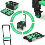 2-in-1 Folding Hand Truck with Folding Basket, Collapsible Hand Truck Dolly with Retractable Handle & 4 Wheels, 330 LB Capacity Portable Dolly Cart for Moving, Shopping, Green