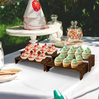 Large Display Riser Wood Risers Cupcake Stand 2 Tier Racks Decorative Rectangular, 2 Set 4 Piece Cologne Perfume Organizer Dessert Stands for Vendors Event