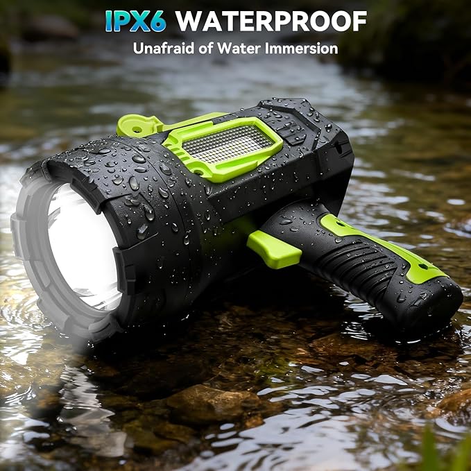 Rechargeable Spotlight，99,000 Lumens Super Bright LED SpotLights Flashlight, 10000ɱAh Spot Lights Long Runtime Waterproof ，Spot Light Outdoor Handheld with Cob Light & Foldable Tripod for Camping