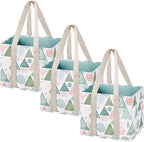 VENO 3 Pack Christmas Reusable Grocery Bags, Shopping Bags for Groceries, Tote with Handles and Hard Bottom, Foldable Shopping Cart Organizer, Water Resistant, Heavy-Duty (Pastel Forest, 6 Gallon)