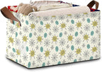 Mid Century Modern Storage Basket Large 17x11.5x10.5 Inche-Collapsible Fabric Organizer Bin with Handles for Living Room, Bedroom, Blankets-Decorative Hamper with Vintage Geometric Design-Single Pack
