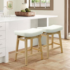 Counter Height Bar Stool for Kitchen Island Modern Barstool with Upholstered Faux Leather Backless Seat and Solid Wood Legs, 24 inch Farmhouse Bar Chair, White