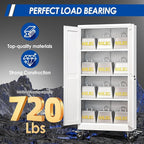 Metal Garage Storage Cabinet with Lock, 61” Tall Lockable File Cabinet with Wheels, Steel Tool Cabinet with 2 Door and 3 Adjustable Shelves, Rolling Cabinet for Home Office Garage Gym - White
