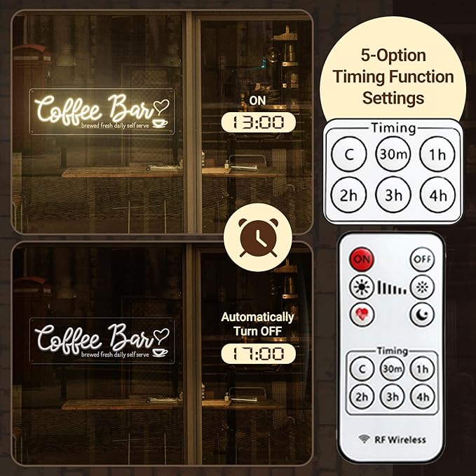 Coffee Bar Neon Sign with Timer Remote Dimmer, Warm White LED Coffee Light for Cafe Shop Station Home Kitchen Bar Cart Event Area Party Gift for Lover Friends Family - Warm White 3