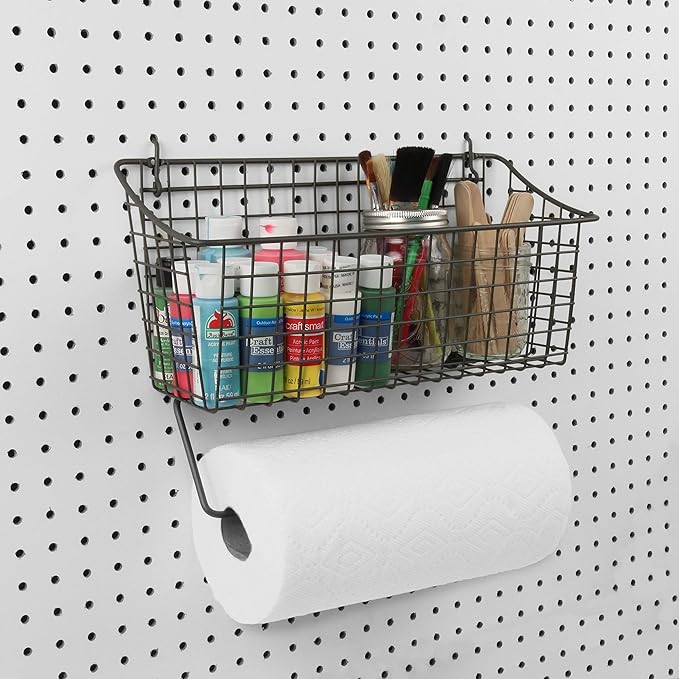 Spectrum Diversified Pegboard/Wall Mount Basket and Paper Towel Holder, 5.5" L X 15.25" W, Industrial Gray (Pack of 5)