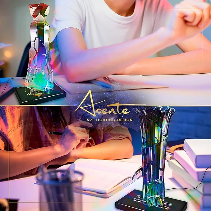 16 LED Light Base for Glass Art - Illuminated Rectangle Display Pedestal - Lighted Stand For 3D Crystal and Glass Sculptures - Adapter Plug Powered - 6.50 Inch Lighted Mirror Box (Cherry Wood)