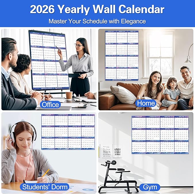 6pcs 32" x 48" 2026 Wall Calendar Dry Erase - Large Starry Sky Calendar Wet & Dry Erasable Laminated 12 Month Annual Yearly Planner, Reversible, Horizontal/Vertical (2026 Wall Calendar)