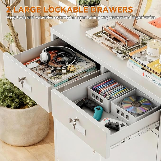 BESFUR 36" H Metal Storage Cabinet with 2 Lockable Drawers and 2 Lockable Doors, White Locking Cabinet with Adjustable Shelf, Metal Cabinet for Home Office, Garage,School, Warehouse, Utility Room