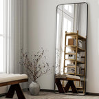 HARRITPURE 56"x21" Full Length Mirror, Black Rounded Corner Aluminum Frame Floor Standing Mirror Hanging/Leaning Wall for Living Room Bedroom Cloakroom