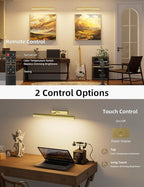 VOLISUN 16 inch Picture Lights for Wall, Rechargable Picture Light Battery Operated, 3 Color Temperatures Cordless Picture Light with Remote, Art Light for Paintings, Gallery, Portrait, 2 Pack (Gold)