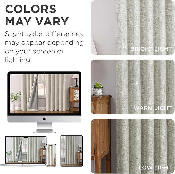 Joydeco Pinch Pleated Curtains - 100% Blackout for Bedroom, Light Beige Linen Curtains 40" W x 108" L, Thermal Insulated 2 Panels Light Blocking Drapes, Back Tabs for Living Room