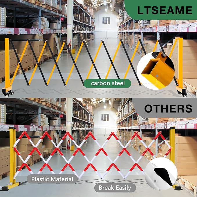 11.5FT Expandable Barricade Gate, Expandable Metal Barricade Gate Alloy Fence with Wheels, Retractable Crowd Control, for Industrial or Residential Use (Yellow, 11.5FT)