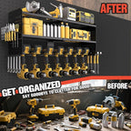 Large Power Tool Organizer Wall Mount, 3-Tier Heavy Duty Metal Loads 260 lbs, 7 Cordless Drill Holder Garage Tool Storage Rack, Utility Shelf for Workshop Shed Basement, Gifts for Men Dad Christmas