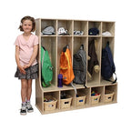 Factory Direct Partners Birch 5-Section Coat Locker with Bench, 10 Storage Cubbies and Coat Hooks; Durable, Sturdy Furniture for Home, Daycare, Preschool, Montessori Classroom