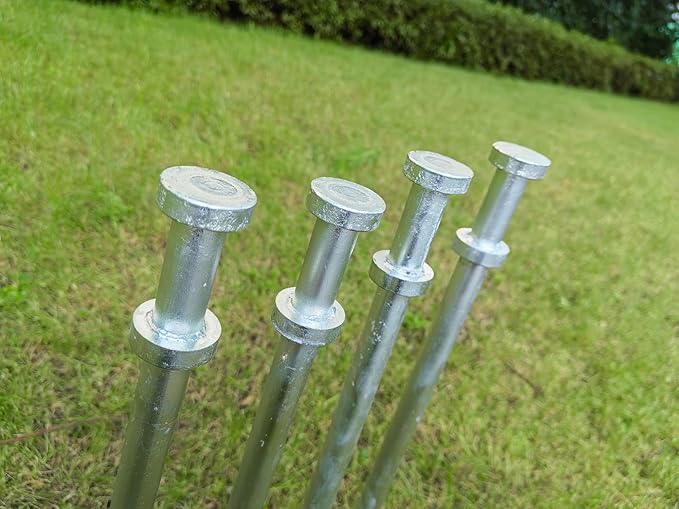 Double Head Tent Stakes - Heavy Duty 1045 Steel Heat-Treated Ground Spikes, Forged Geometric Sharp Tips for Stronger Hold, 0.79”(20mm) Diameter, 4-Pack (16 in)