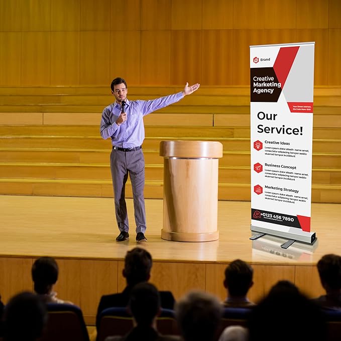 33x81 Custom Retractable Banner Stand Signs READY IN 1 DAY Pull up Roll up Portable & Personalized Display with travel case for Business and Trade Shows Advertising and Promotion