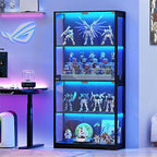 Display Cabinet with Glass Doors, 4-Tier Curio Cabinet with 3 Color Lights for Collectibles, Glass Display Case with Human Body Sensor, Bookcase with 4 Shelves, Storage Cabinets, Black