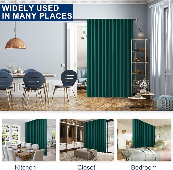 Hiasan Christmas Patio Sliding Door Curtains Privacy Room Divider Blackout Thermal Insulated Curtains with Back Tab & Rod Pocket for Glass Door Bedroom Partition(100 x 96 Inches, Hunter Green)