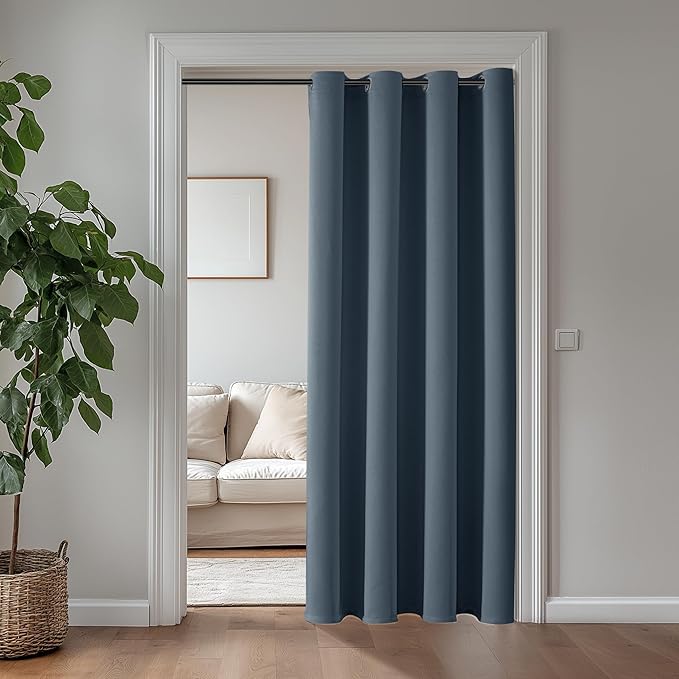 ChrisDowa Blackout Curtains 72 inches Long for Bedroom - Grommet Thermal Insulated Room Darkening Curtains for Living Room (1 Panel, Stone Blue, 42 x 72 Inch)