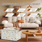 Retro Mushroom Storage Basket Large 17x11.5x10.5 Inche-Collapsible Fabric Organizer Bin with Handles for Cottagecore Decor, Nursery, Forest Theme-Decorative Hamper with Whimsical Fungi-Single Pack