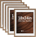 VCK 18x24 Poster Frame 5 Pack - Walnut, High-End Wood Picture Frames with Polished Plexiglass, Display 16x20 Photo with Mat or 18x24 without Mat, Art Gallery-Quality, Wall Hanging, Walnut