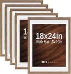 VCK 18x24 Poster Frame 5 Pack - Walnut, High-End Wood Picture Frames with Polished Plexiglass, Display 16x20 Photo with Mat or 18x24 without Mat, Art Gallery-Quality, Wall Hanging, Walnut