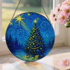 8-Inch Starry Night Christmas Tree Stained Glass Window Hanging & Ornament: Stained Glass Suncatcher Ornament, Sun Catcher Window Decor – Gifts for Christmas, Holiday Present, Gift Exchange, Gift Idea