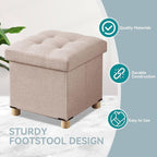 BRIAN & DANY Ottoman with Storage, Small Storage Ottoman for Dorm, Linen Folding Ottoman Foot Stool with Legs for Living Room and Bedroom, 15"x15"x15" - Beige