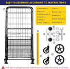 Folding Shopping Cart with Waterproof Liner, Grocery Cart Large Bag with Top Cover, 340 Lb Capacity, Utility Cart with 360° Rolling Swivel Wheels, Large & Extra Basket