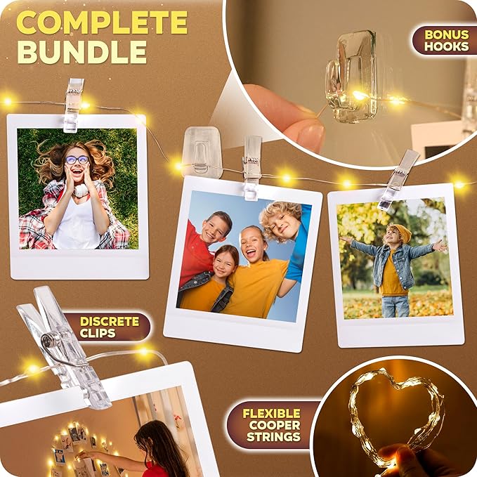 Mind-Glowing Photo Clips String Light - Dreamy Fairy Lights with Clips - Stocking Stuffers for Teen Girls 2025 - Trendy Stuff Room Decor - Christmas Gift for Any Year Old Tween Girl (100 LED, 33 ft)