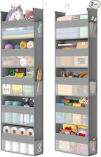 SONGMICS Over The Door Organizers, Set of 2 Hanging Door Organizers with 5 Large Pockets, 5-Tier Fabric Storage, Transparent Nylon Mesh, Foldable, Metal Hooks, with Side Pouches, Dove Gray URDH008G01