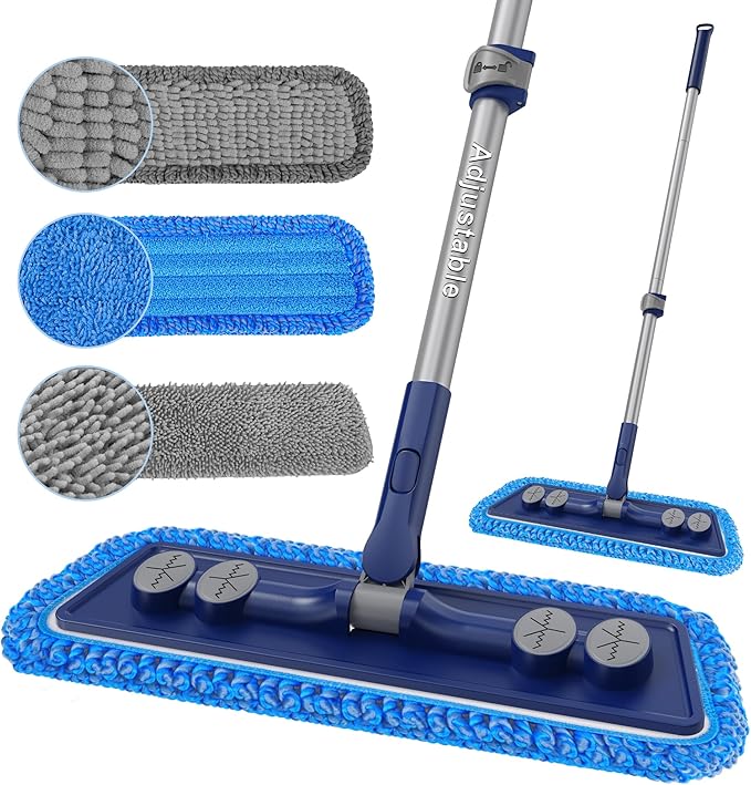 Microfiber Mops for Floor Cleaning - 3 Thickened Washable Pads - Floor Dusters for Hardwood with 55” Adjustable Handle - Wet Dry Dust Mop for Pet Hairs Walls Tile Wood Laminate Home Kitchen