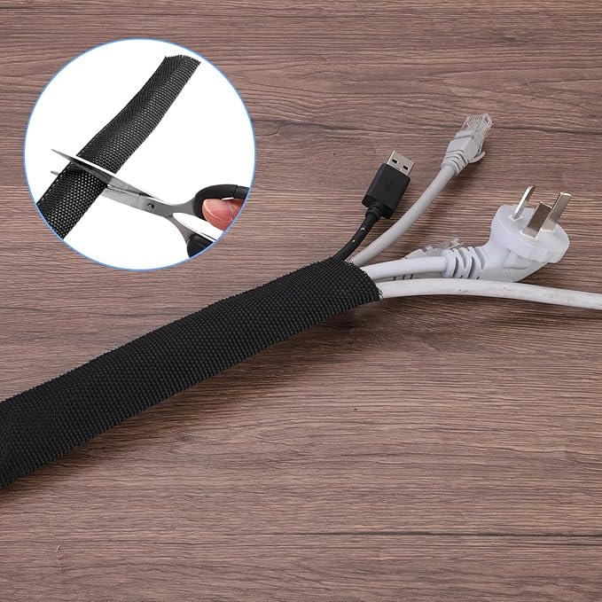 MECCANIXITY Braided Cable Sleeves Heat Shrinkable Fabric Sleeving, 5/16" 60ft Black 2:1 Ratio Heat Shrinkable Cord Protector for Harness Cable, Network Cable Protection, Cable Management