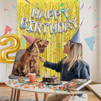 Gold Backdrop Birthday Decorations Foil Curtain Backdrop Gold Streamers Dance Party Decorations Photo Booth Props for Bachelorette Decorations Christmas Halloween New Years Eve Party Supplies