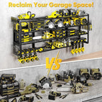 Extra Large 64" W Power Tool Organizer Wall Mount, Load 1000 lbs, Heavy Duty 4 Tier Garage Storage Rack with 8 Drill Holders, 2 in 1 Corner or Straight Installation, Christmas Gift for Men