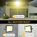 2 Pack 300W Warm White Led Flood Lights Outdoor,3000K Super Bright 43500LM Security Lights with Plug,Exterior IP66 Waterproof FloodLight for Basketball Court, Yard, Garden, Playground
