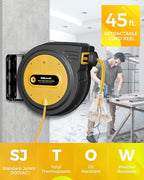 45 FT Retractable Extension Cord Reel, Heavy Duty Power Cord, 12AWG/3C SJTOW, 3 Grounded Outlets Lighted Triple Tap, Ceiling/Wall Mount,15 Amp Circuit Breaker, ETL Listed, Yellow Y45ACR06