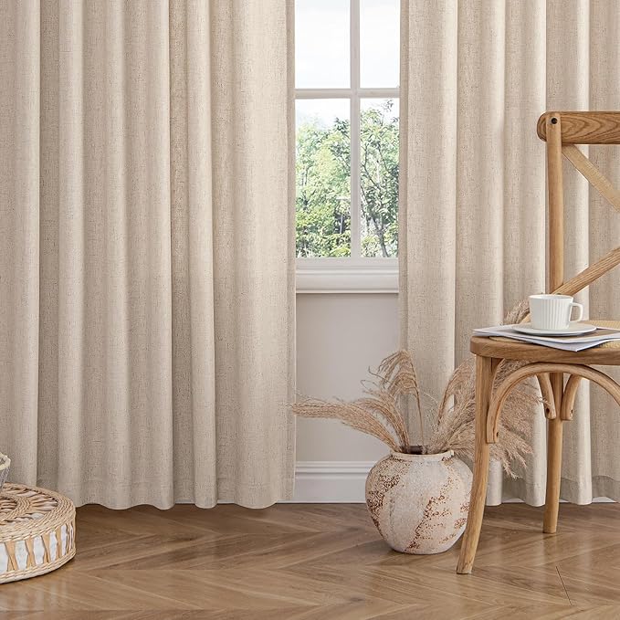 MIULEE Non-See-Through Privacy Linen Curtains 2 Panels, Light Filtering Window Curtains Farnhouse Textured Back Tab Semi Sheer Drapes for Bedroom Living Room, 52 x 84 Inches Long, Beige