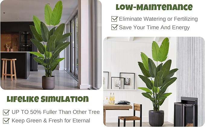 Artificial Bird of Paradise Tree 8FT 24 Leaves Tall Large Fake Faux Tropical Banana Plant 96 Inch Black Pot for Indoor Home Office Poolside Porch Mall Hotel School Decor Housewarming Gift