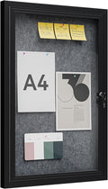 36"x24" Lockable Enclosed Bulletin Board, Outdoor Flet Weather-Resistant Aluminum Frame Notice Board, Wall Mounted Display Case Acrylic Doors for School,Office,Black Frame w/Grey Flet