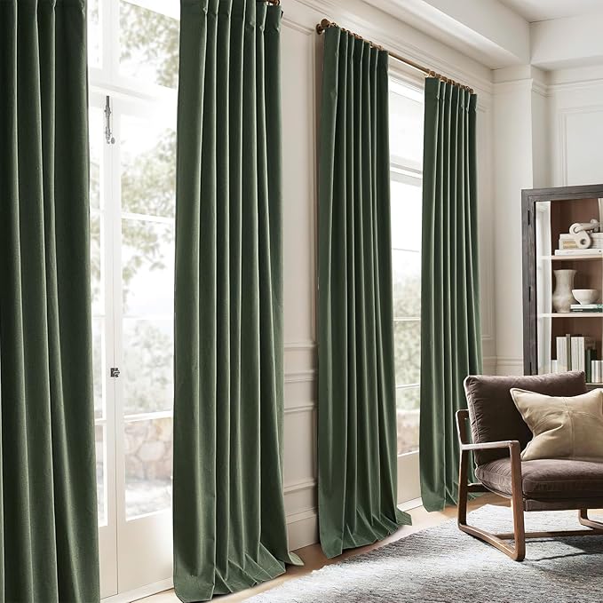 Black Out Curtains for Bedroom Aesthetic 104 Inch Windows, 105 Inches Length Linen Room Darkening Olive Green Canvas Look Classroom/Playroom (W50 xL105 2 Panels) Back Tab/Rod Pocket